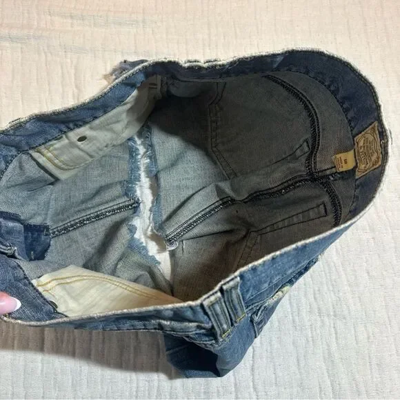 Vintage 90s Abercrombie & Fitch Denim Mini Skirt Dark Wash Raw Hem Sz 10 Y2K - Picture 9 of 9